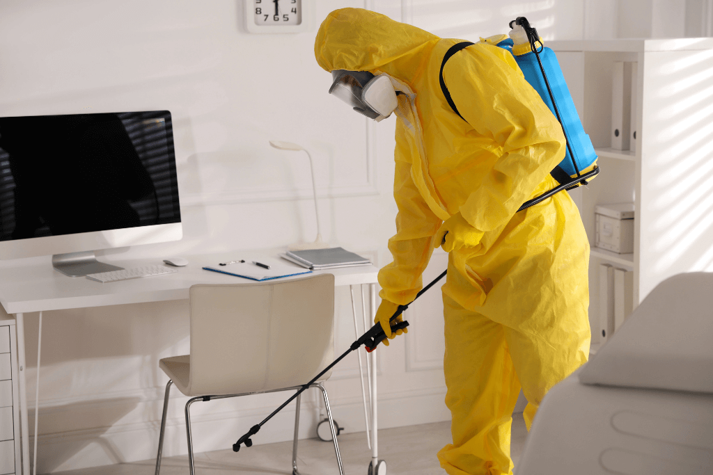 Man in protective suit sanitizing doctor's office in Orlando, FL