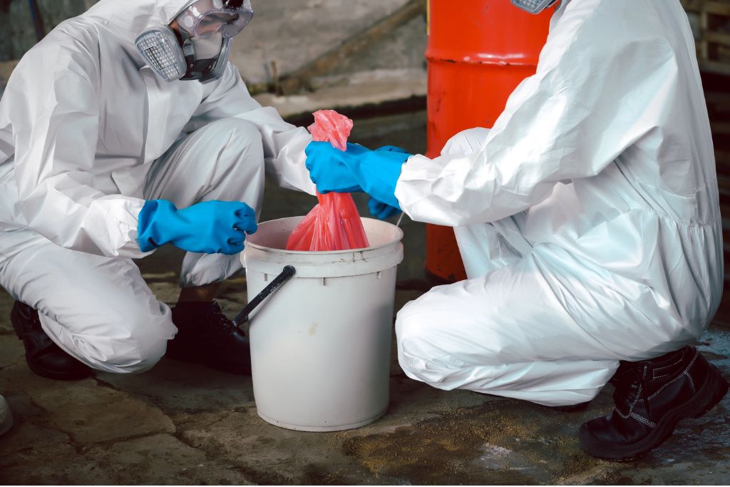 biohazard cleanup by two professionals in a Downtown Orlando building